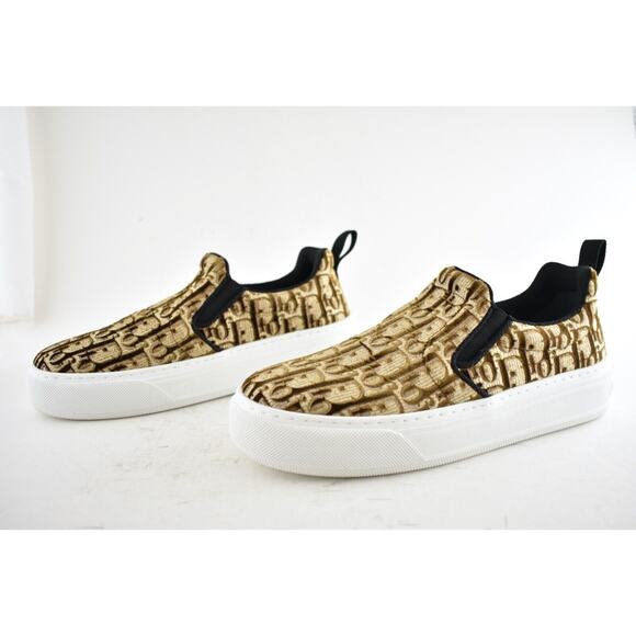 Dior Solar Bronze Velvet Oblique Logo White Flat Skate Slip On Low Sneaker 37.5 - Picture 9 of 11
